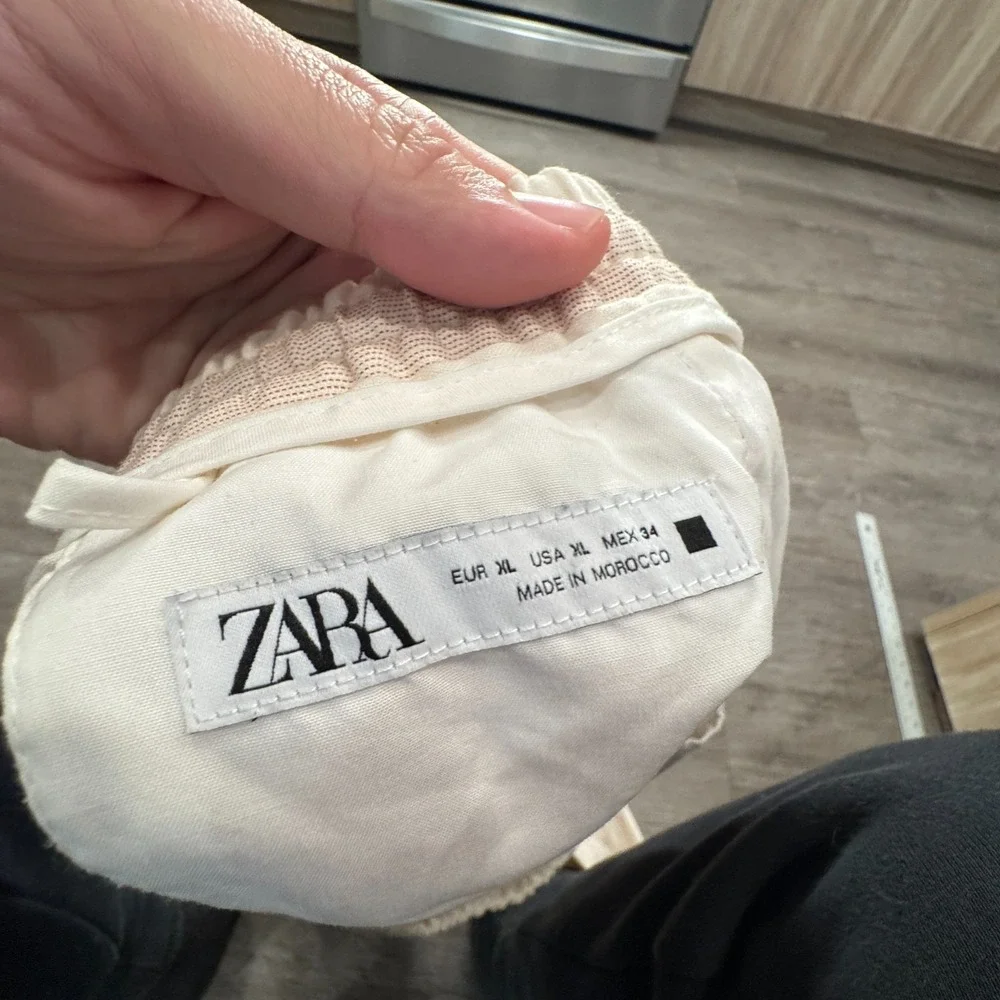 ZARA Pants Adult XL Beige Stripe Linen Blend Loose casual 30x29 Sweatpants Adult